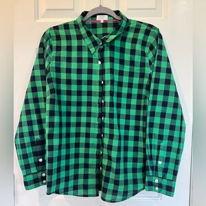 Green and Black Check Flannel Shirt - Womens Casual Button-Up